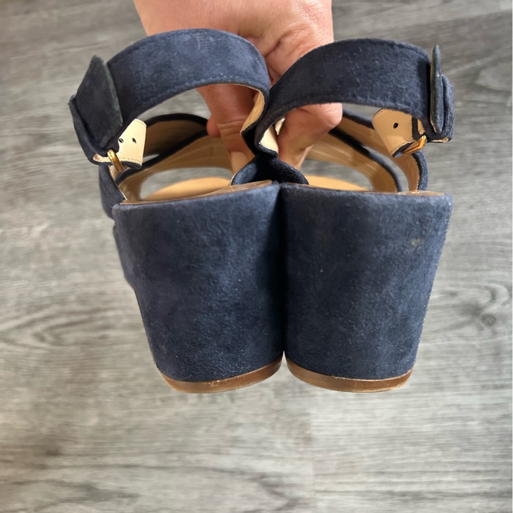 J Crew Blue Suede Wedge Sandals | 8 - Picture 6 of 9